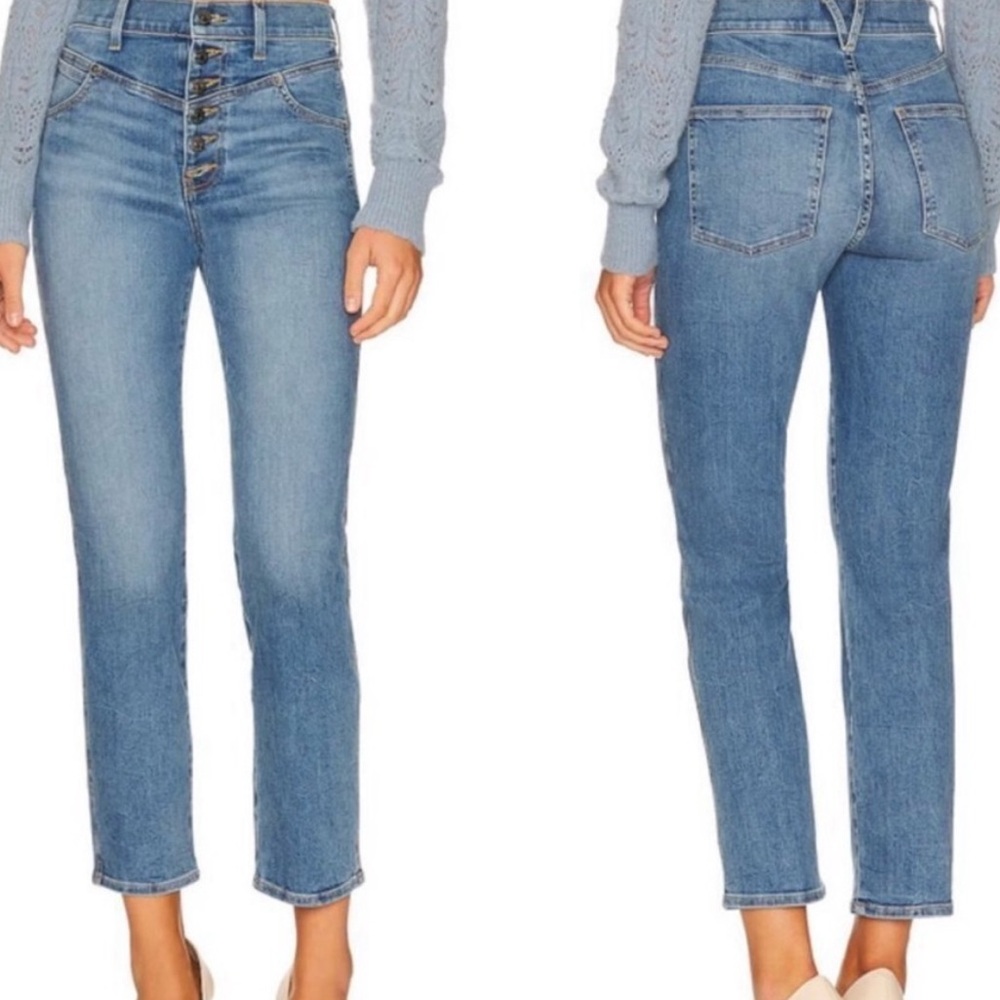 Veronica Beard Ryleigh Slim Straight High Rise Classic Blue Jeans Sz 30